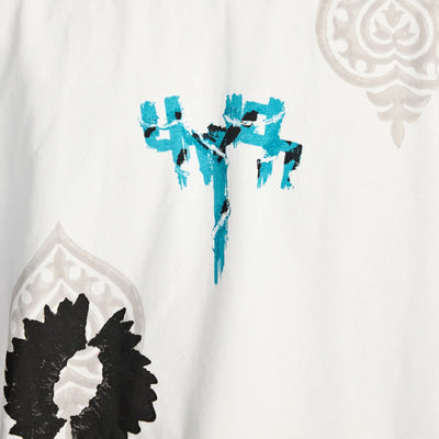 F A R A K | SLEEVELESS BLOCK-PRINTED T-SHIRT { WHITE