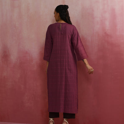 trueBrowns Mauve Cotton Dobby Front Slit Kurta Set