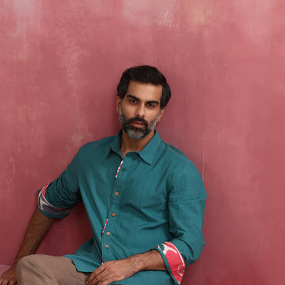 trueBrowns Men's Blue Cotton Shirt