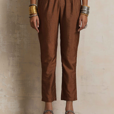 trueBrowns Brown Silk Slit Kurta Set