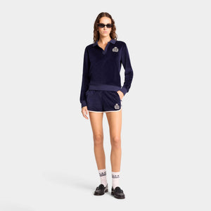 SPORTY & RICH | NY CREST VELOUR SHORT { NAVY/CREAM
