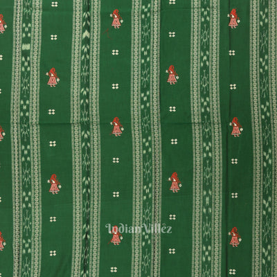 Green with Red Doll Odisha Ikat  Sambalpuri Dress Material & Dupatta