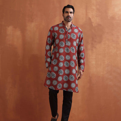 trueBrowns Men's Rust Printed Kurta