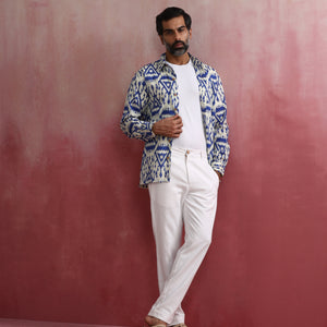 trueBrowns Men's Blue Ikat Cotton Shirt