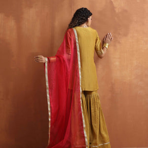 trueBrowns Gold Tissue Sharara Dupatta Set