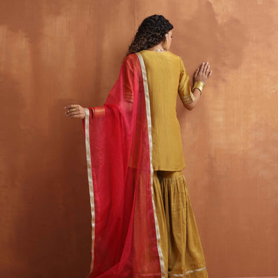 trueBrowns Gold Tissue Sharara Dupatta Set