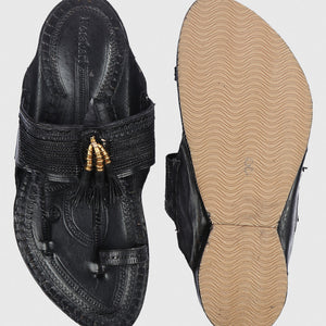 Black Handstitched Leather Kolhapuri Men Slipper