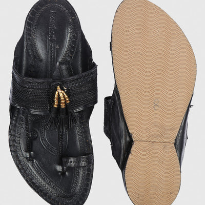 Black Handstitched Leather Kolhapuri Men Slipper