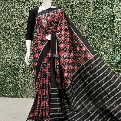 Red Black Pasapali Designer Odisha Ikat Contemporary Silk Saree