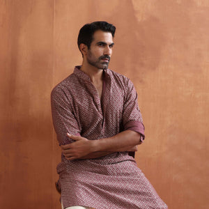 trueBrowns Men's Purple Cotton Dobby Kurta