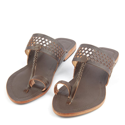 Brown Handstitched Leather Kolhapuri Women Slipper
