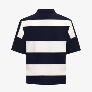 ALMOST GODS | ALPHA CROSS WOVEN STRIPED POLO { NAVY/WHITE