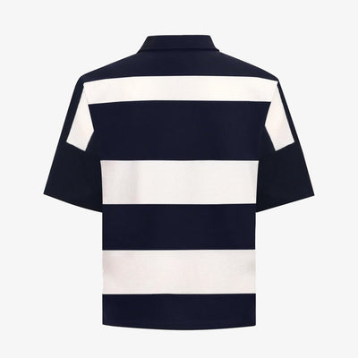 ALMOST GODS | ALPHA CROSS WOVEN STRIPED POLO { NAVY/WHITE