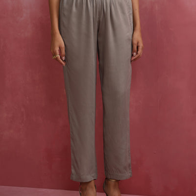 trueBrowns Grey High low Kurta Set