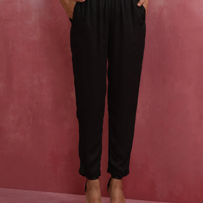 trueBrowns Black Modal Round Neck Kurta Co-ord Set