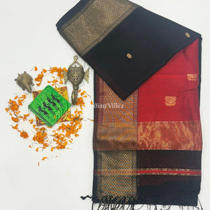 Black Flower Butta Design Maheshwari Handloom Cotton*Silk Saree