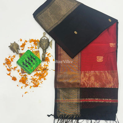 Black Flower Butta Design Maheshwari Handloom Cotton*Silk Saree