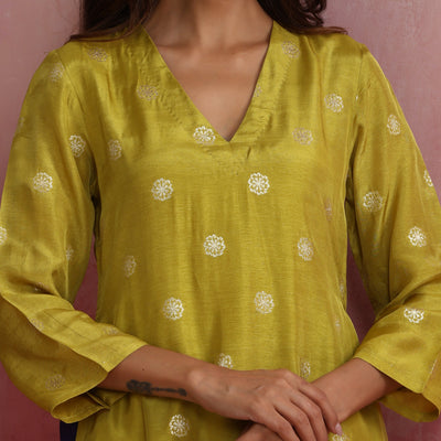 trueBrowns Lime Viscose Silk Kurta Set