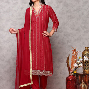 Floral Embroidered Regular Kurta with Trousers & Dupatta