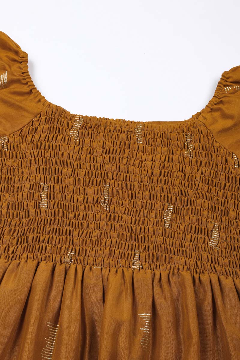 Brown Poly Silk Embellished Midi Dress VD1278