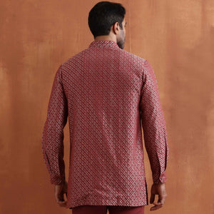 trueBrowns Men's Rust Cotton Dobby Short Kurta