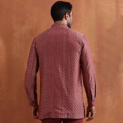 trueBrowns Men's Rust Cotton Dobby Short Kurta