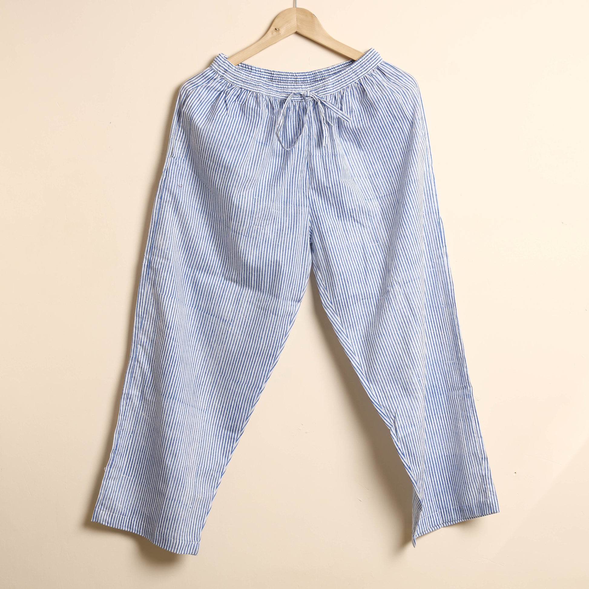 Blue - Hand Block Printed Cotton Kaftan & Pyjama Night Suit Set