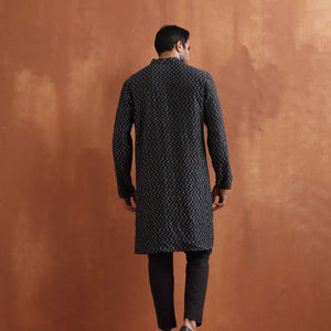 trueBrowns Men's Black Cotton Dobby Kurta