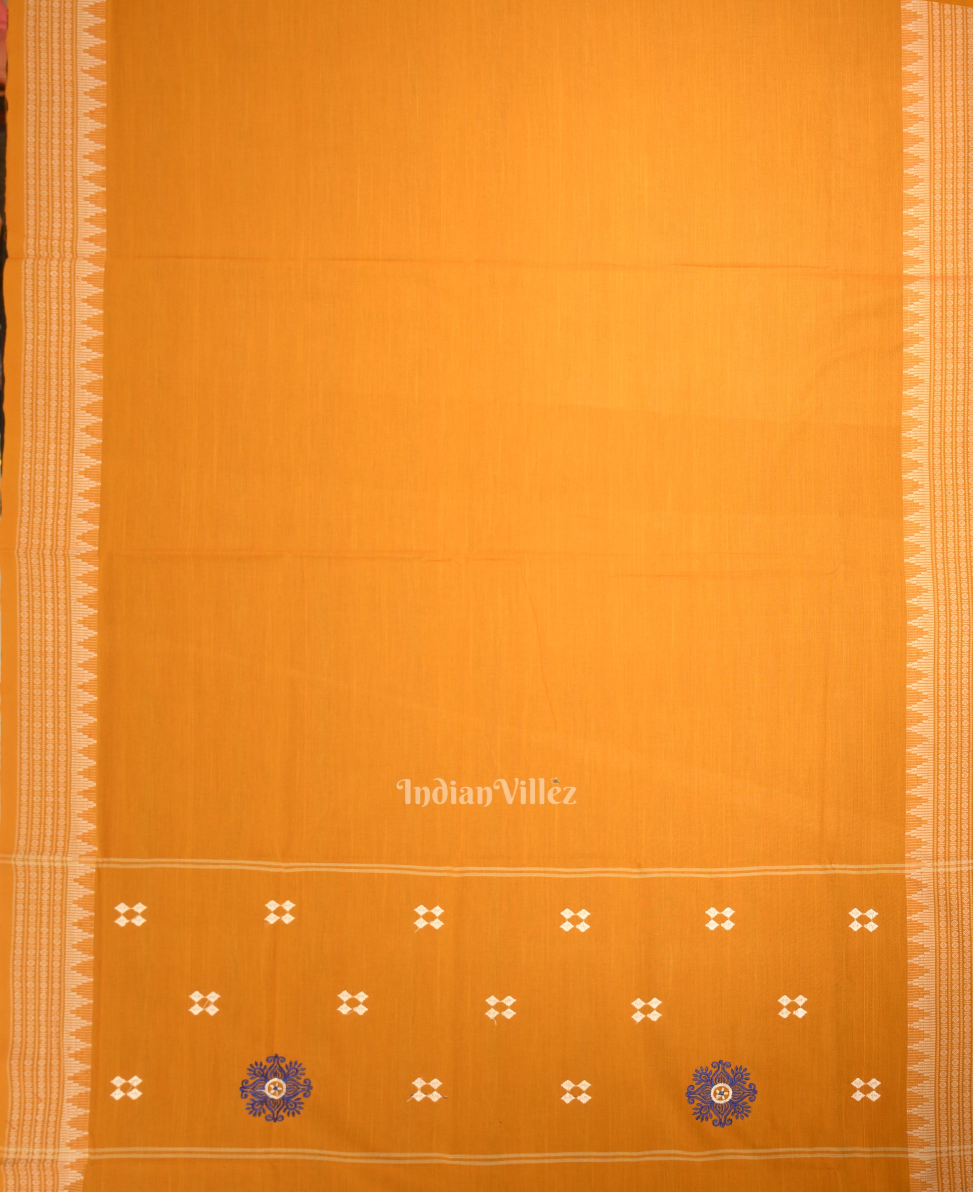 Navy Blue Yellow Flower Buti Odisha Ikat Sambalpuri Dress Material & Dupatta