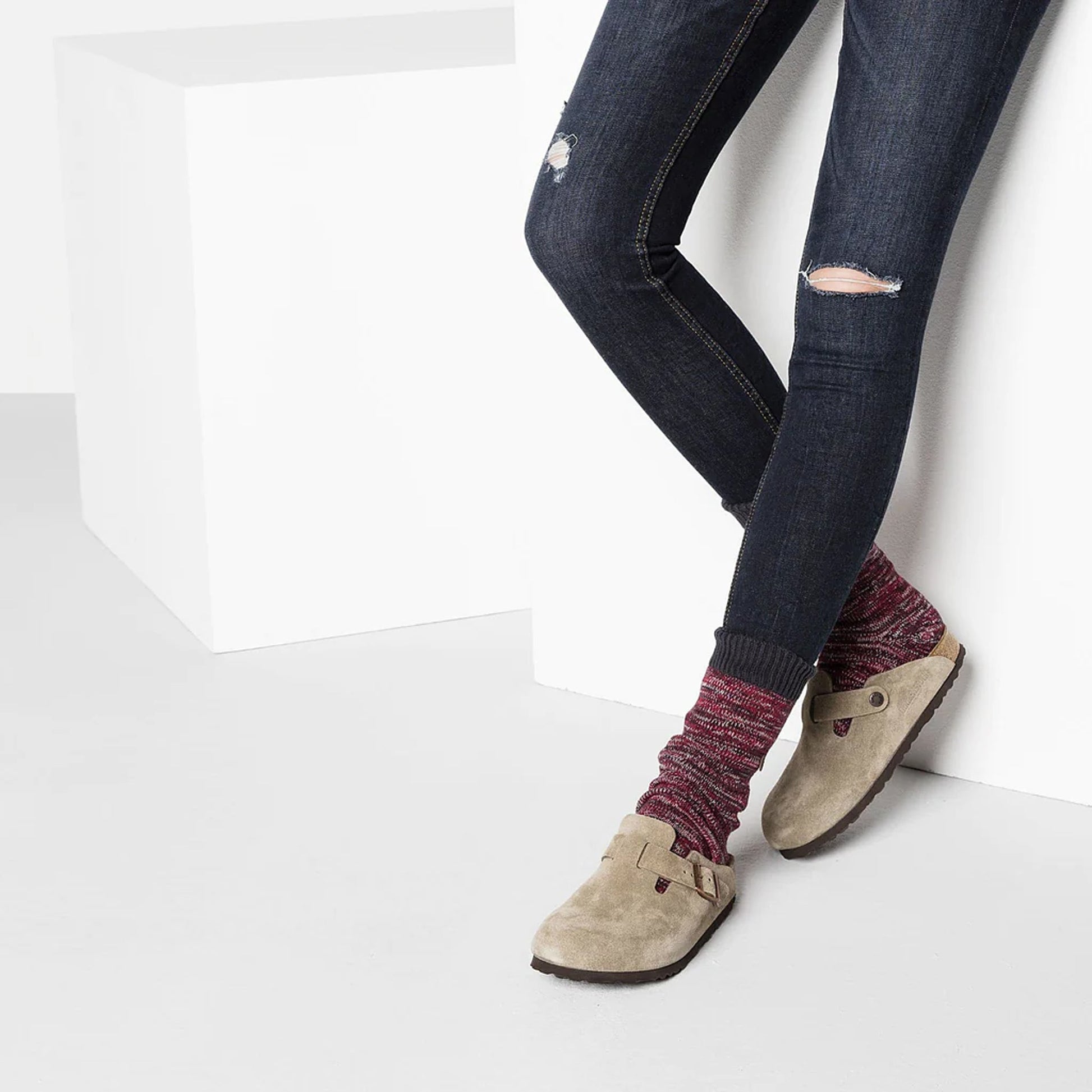 Birkenstock | BOSTON SOFT FOOTBED SUEDE LEATHER  { GRAY/TAUPE