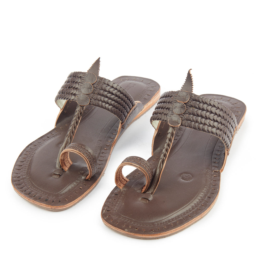Brown Handstitched Leather Kolhapuri Women Slipper