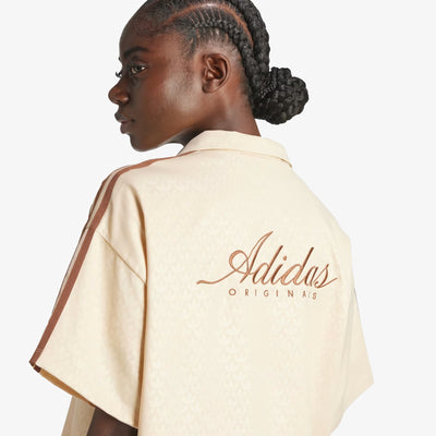 Adidas Originals | FASHION MONOGRAM SATIN BOWLING SHIRT  { CRYSTAL SAND