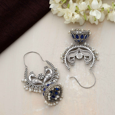 trueBrowns Silver Tone Peacock Jhumka Earrings