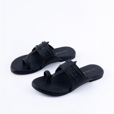 Melanie Black Solid Kolha Flats