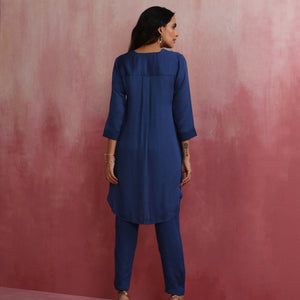 trueBrowns Blue Modal High Low Kurta Co-ord Set