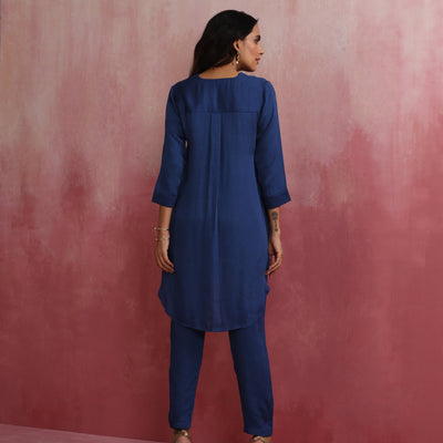trueBrowns Blue Modal High Low Kurta Co-ord Set