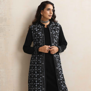 trueBrowns Black Kashmiri Woollen Jacket 3pc Set