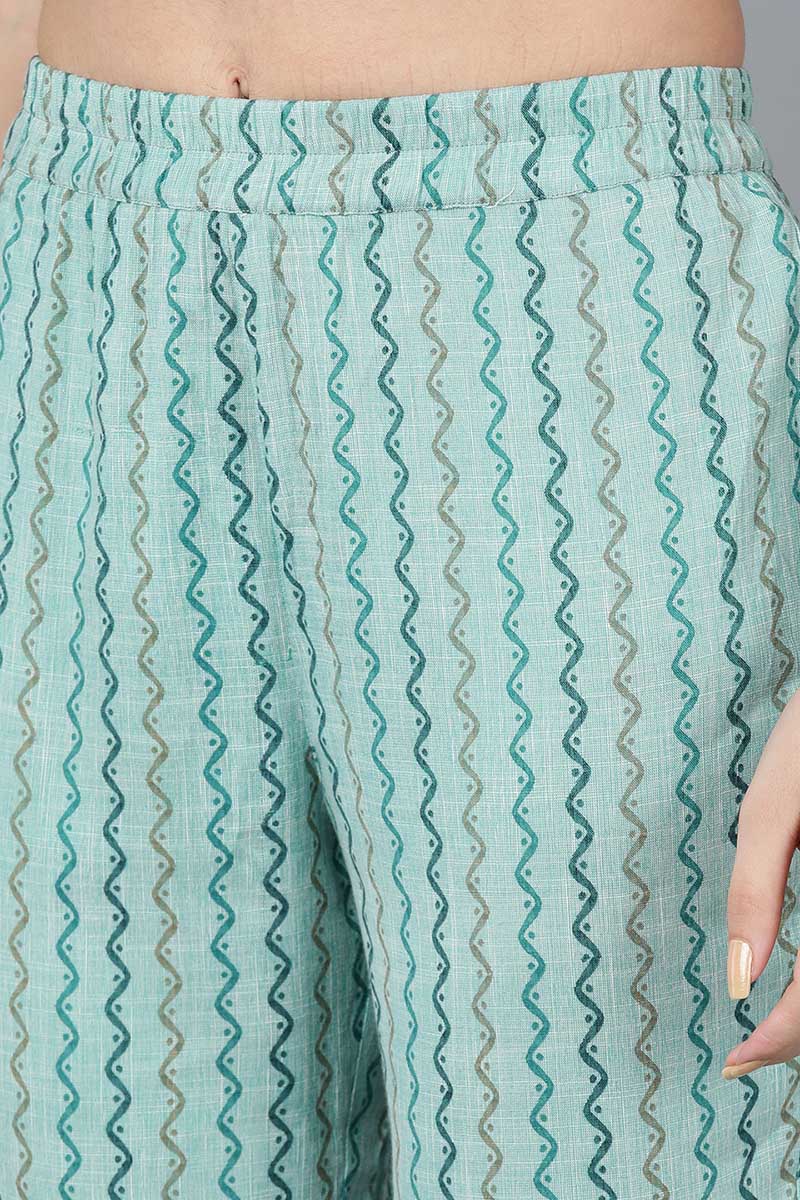 Sea Green Cotton blend Anarkali Kurta Pant With Dupatta VKSKD1463