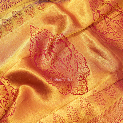 Blue With Pink Pure Kanjivaram Silk Saree