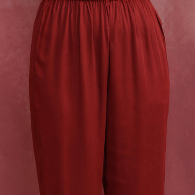trueBrowns Maroon Modal V Neck Kurta Co-ord Set