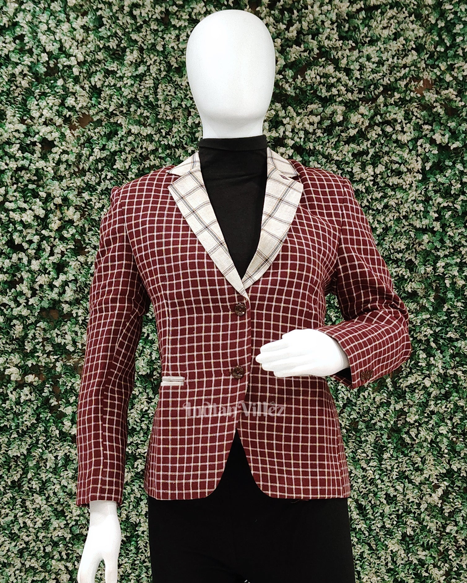 Maroon Kotpad Odisha Ikat Women's Designer Blazer