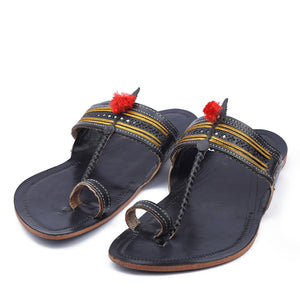 Black Handstitched Leather Kolhapuri Men Slipper