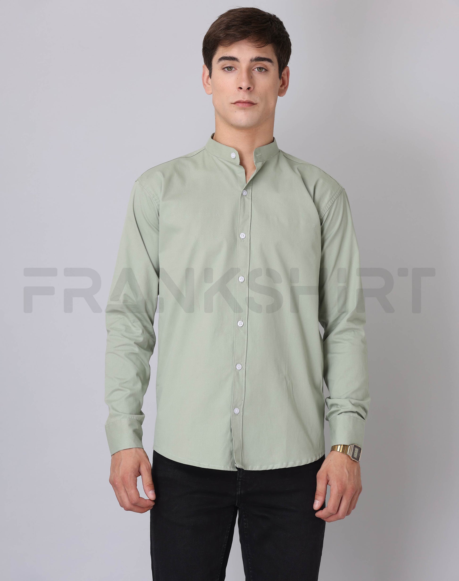 Frankshirt Chinese Collar Pista Tailored Fit Cotton Casual Shirt for Man