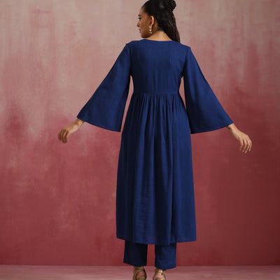 trueBrowns Blue Cotton Dobby Kurta Set