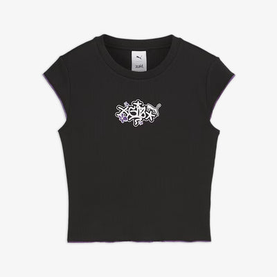 Puma | x X-GIRL RIBBED SLIM FIT TEE  { BLACK