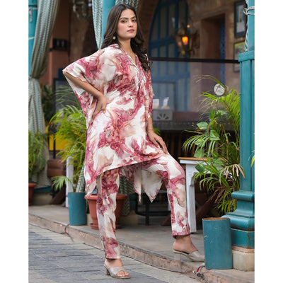 Mauve Foil Printed Rayon Kaftan Co-Ord Set