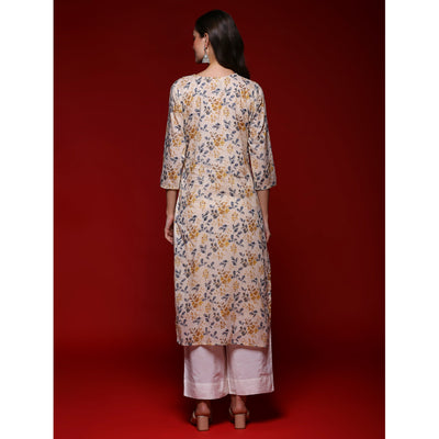 Chikoo Floral Printed Mulmul Cotton Straight Kurti