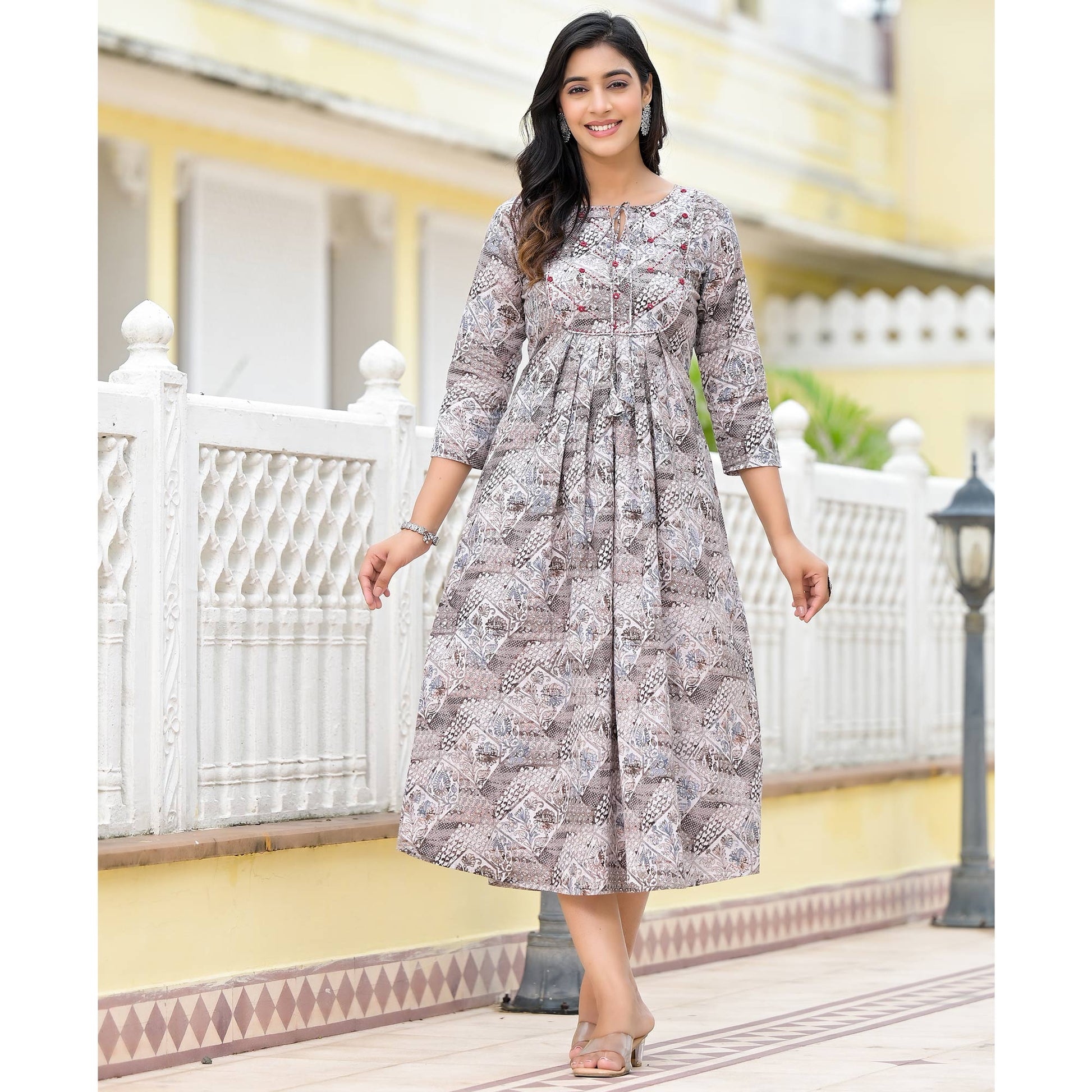 grey-floral-printed-pure-cotton-a-line-dress