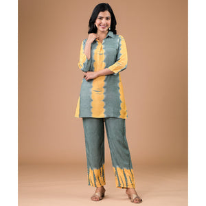 Bottle Green Tie Dye Printed Muslin Co-Ord Set