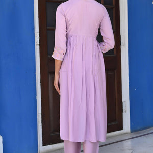 Lavender Floral Embroidered Muslin Anarkali Salwar Suit